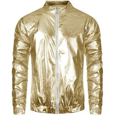 The metallic sparkle bomber jacket makes you stand out from the crowd. Go well with your casual tees, pants, jeans, and stage costume to make a unique eye-catching style. The pocket is designed for your convenience. Whether you're going for a relaxed brunch or a night out, this top ensures a fashionable and comfortable look. Casual Tees, Baseball Varsity Jacket, Men Suede, Packable Jacket, Aviator Jackets, Stage Costume, Flight Jacket, Sports Blazer, Baseball Jacket