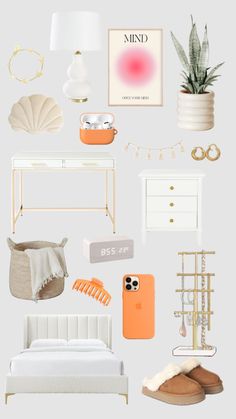 an assortment of items that are arranged in the shape of a bed, dresser and nightstand