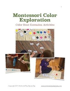 the cover of montessoi color book with pictures of children working on their crafts