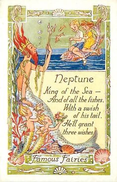 a card with an image of a mermaid holding a spear