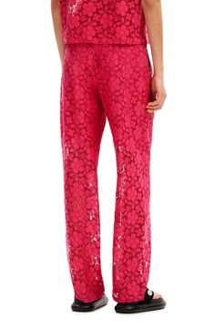 Complete your look with the bright, sophisticated style of pleat-front pants in dainty floral lace. Zip fly with button closure Front slant pockets Partially lined 100% polyester Machine wash, tumble dry Imported Lace Trousers, Red 40, Lace Pants, Sophisticated Style, Floral Lace, Top Brands, Nordstrom, Trousers, Luxury Fashion