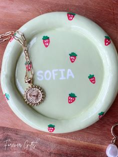 a plate that has some fruit on it with the word sofia written on it