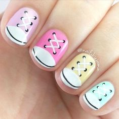 Sneaker Nails, Converse Nails, Shoe Nails, Nails For Kids, Nails Polish, Pretty Nail Art, Cute Nail Art, Fancy Nails, Manicure E Pedicure