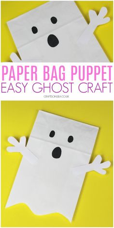 the paper bag puppet is made to look like a ghost