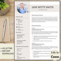 a professional resume template with an image of a nurse on the front and back cover