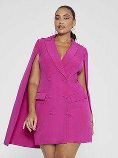 Plus Size Sabine Cape Blazer Dress | Fashion to Figure Blazer Dress Curvy, Blazer Dress Plus Size, Purple Sequin Dress, Cape Blazer, Silver Heel, Cutout Sweater, Look Plus Size, Shimmer Dress, Corset Style Tops