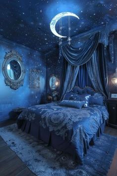 Whimsigoth Board, Moon Themed Bedroom, Wizard Lair, Avatar Room, Niccolo Machiavelli, Monique Lula, Boho Bedroom Ideas, Blue Bedroom Decor