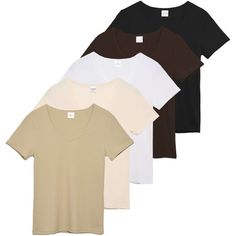 Introducing our 5 Pack of Women's Soft Ribbed Short Sleeve V-Neck T-Shirts, designed to be your versatile summer staple. Crafted with a focus on both style and comfort, these tees offer endless possibilities for casual chic outfits. Each shirt features a classic V-neckline and a soft ribbed texture, adding a touch of elegance to your everyday look. Whether you're running errands, catching up with friends, or simply relaxing at home, these tees provide the perfect balance of comfort and sophistic Plus Size Capsule Wardrobe, Summer Tee Shirts, Casual Chic Outfits, Ribbed Shorts, Ribbed Texture, Casual Chic Outfit, Summer Tee, Endless Possibilities, Summer Wardrobe