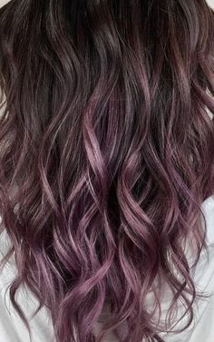 Brown Hair With Lavender Highlights, Purple Lowlights In Brown Hair, Brunette With Purple, Lavender Hair Ombre, Violet Hair Colors, French Roll, Hairstyles Design, Violet Hair