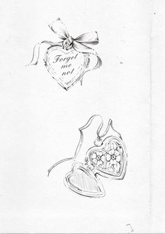 two drawings of hearts and a heart shaped ornament