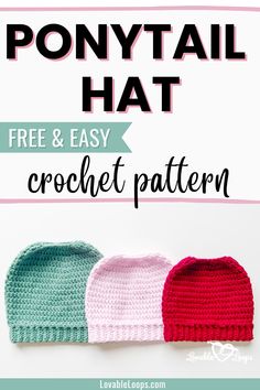 three crochet hats with text overlay that says, pon y'all hat