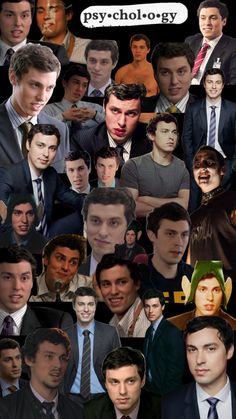 a collage of many different people in suits and ties, including one with a speech bubble above his head