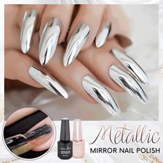 Metallic Mirror Nail Polish Mirror Nail Polish, Silver Nail Polish, Chrome Effect, Nail Effects, Mirror Nails, Nail Bed, Dry Nails, Silver Nails, Nail Paint