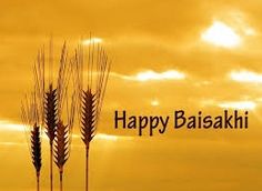 three tall grass stalks with the words happy baisaki in front of an orange sky