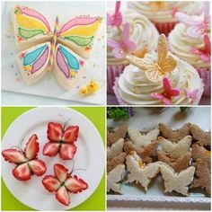 there are many different types of cupcakes on the table and one is decorated with butterflies