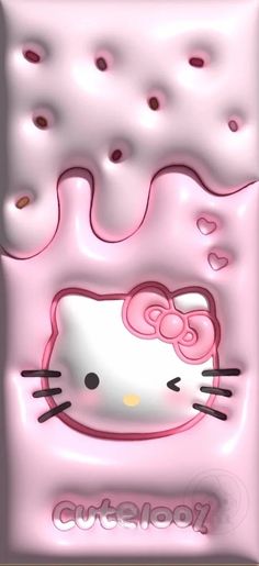 an image of a hello kitty wallpaper with pink and white designs on the side