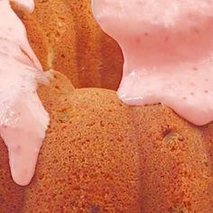 a bundt cake with pink icing on top