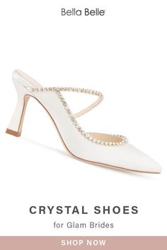 These crystal strap heels, with a closed-toe and crystal trim as sharp as your fashion sense, are the perfect mix of sleek and stable White Embellished Wedding Shoes For Formal Occasion, Formal White Embellished Wedding Shoes, Elegant Bedazzled White Wedding Shoes, White Embellished Wedding Shoes, White Embellished Heels For Events, Elegant Crystal Embellished Wedding Shoes, Elegant Embellished Wedding Shoes With Crystal, Elegant Embellished Crystal Wedding Shoes, Comfortable Wedding Heels