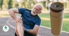 an older man sitting on the ground next to a roll of yoga mat and holding his knee