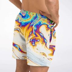 Look and stay cool with these shorter-length swim trunks that hit above the knee. They come in a fast-dry fabric, and feature a drawstring waistband, mesh basket lining and mesh-lined side pockets.Fabric: 100% Polyester TwillElastic waistbandRound drawstringMesh basket liningMesh-lined side pocketsFast-dry fabricHigh definition printing colorsPrinted, cut, and hand-sewn by our in-house team Stay Cool, Drawstring Waistband, Swim Trunks, Above The Knee, Hand Sewn, Swim Trunk, The Knee, High Definition, Colorful Prints