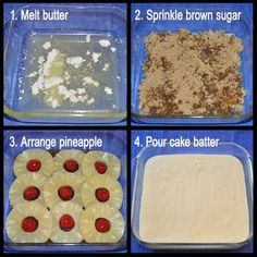 four pictures showing how to make pineapple desserts with brown sugar and sprinkles