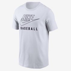 It's your game. Make sure everybody knows with this classic tee. Nike Baseball Season Fan Apparel T-shirt, Sporty Crew Neck T-shirt For Baseball Season, Nike Short Sleeve T-shirt For Baseball Season, Nike Cotton T-shirt For Baseball Season, Casual T-shirt With Text Print For Baseball Season, Nike Swoosh, Baseball T Shirt, Baseball Tshirts, Mens Shirts