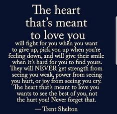 a poem written in black and white with the words, the heart that's meant to love you