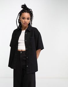 Top by ASOS DESIGN Jacket upgrade: check Spread collar Button placket Chest pockets Regular fit Plus Size Tomboy Fashion, Masculine Outfits For Women, Queer Outfits, Masculine Outfits, Lesbian Fashion, Black Button Up Shirt, Design Jacket, Black Button Down Shirt, Black Denim Jacket