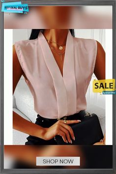 Sleeveless V-neck Plain Casual Top Feminine V-neck Top For Workwear, Elegant V-neck Summer Tops, Chic Solid Color V-neck Top For Summer, Elegant Sleeveless V-neck Top For Work, Elegant V-neck Vest Top, Elegant V-neck Top For Summer Party, Elegant Summer V-neck Top For Party, Elegant V-neck Solid Color Vest, V-neck Tank Top For Office In Summer