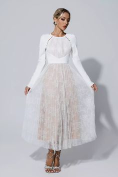 Long Sleeve Midi Dress With Lace Patchwork For Fall, Fall Long Sleeve Midi Dress With Lace Patchwork, Long Sleeve Midi Dress With Sheer Sleeves For Wedding, Long Sleeve Midi Dress With Lace Sleeves For Wedding, Long Sleeve Lace Sleeve Midi Dress For Wedding, Elegant Winter Dress With Lace Patchwork, Long Sleeve Lace Wedding Dress With Lace Cuffs, Formal Long Sleeve Midi Dress With Lace Patchwork, Elegant Long Sleeve Lace Dress With Lace Cuffs