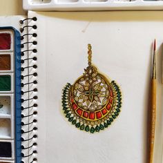 Insta : kajals_creativity Jewellery Designing Sketches, Jhumka Illustration Art, Jwellery Designing Drawing, Jewelry Illustration Art, Jewellery Sketching, Earrings Drawing, Jewellery Painting, Jewellery Portfolio