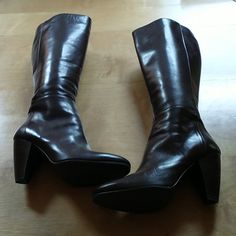 Beautiful Brown 100% Solid Leather Boots With Side Zipper. Brand New, Never Worn Boots. The Calf Is A Regular Width. Heels Are 3 1/2". These Are A True Size 7 U.S. Eur Size On Sole States 37. Really Sexy And Quality Item. From Non-Smoking Home. Obo. Have Too Many Boots In My Closet Formal Brown Heeled Boots With Stacked Heel, Brown Knee-high Formal Boots, Brown Boots With Stacked Heel For Formal Occasions, Brown Snip Toe Heeled Boots For Formal Occasions, Formal Brown Heeled Boots With Snip Toe, Formal Brown Snip Toe Heeled Boots, Formal Leather Boots Medium Width, Formal Brown Closed Toe Boots, Brown Leather Lined Heeled Boots For Formal Occasions