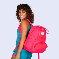 Hot Pink Atlas Backpack – Mokuyobi Trendy Pink Backpack With Zipper Pocket, Playful Pink Softback Backpack, Functional Pink Backpack For On-the-go, Playful Pink Backpack With Zipper Closure, Pink Zipper Closure Standard Backpack, Monochrome Color, Classic Backpack, Back Strap, Front Open