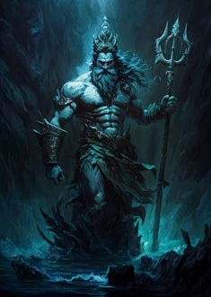 Greek God Poseidon Art, Poseidon Greek Mythology, Greek God Poseidon, Poseidon Tattoo, Greek Mythology Gods, Greek Mythology Tattoos, Greek Warrior, Roman Gods, Mythology Tattoos