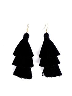 Red Wine Pom Pom Earrings - Nariss by Narissara Black Earrings, Tassel Earrings, Classic Black, Tassels, Drop Earrings, Black