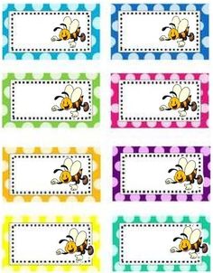 bee name tags with polka dots on them