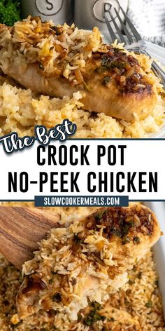 No-peek chicken over rice on a plate. Crockpot Chicken Tenderloins, Chicken Tenders Crockpot, Crock Pot Chicken And Rice, Chicken And Rice Crockpot, No Peek, No Peek Chicken, Crockpot Chicken Thighs, Chicken And Rice Recipe