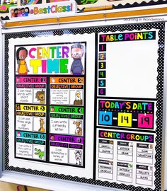 a classroom bulletin board with the words center time on it