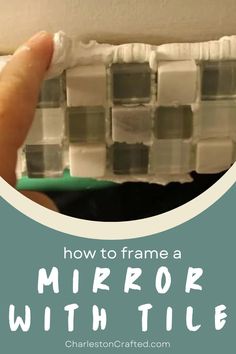 how to frame a mirror with tile in the middle and bottom half for easy diy project