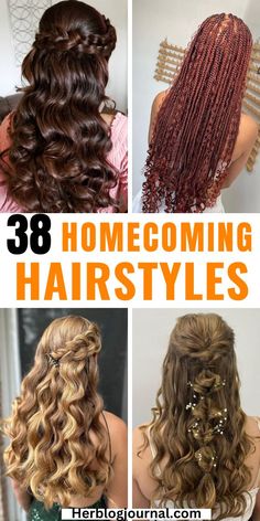 homecoming hairstyles Cute Hoco Hairstyles Half Up, Down Hairstyles For Homecoming, Braided Half Up Half Down Hair Black Women, Autumn Hair Colors For Brunettes, Cute Homecoming Hairstyles, Autumn Hair Colors, Braided Half Up Half Down Hair, Half Up Half Down Hoco Hair