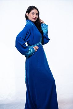 cobalt blue kimono dress Blue V-neck Kimono For Loungewear, Blue Long Sleeve Kimono For Loungewear, Long Sleeve Blue Kimono For Loungewear, Long Blue Cotton Robe, Blue Kimono Sleeve Loungewear Dress, Blue Kimono Sleeve Lounge Dress, Elegant Loungewear, Elegant Dressing, Blue Kimono