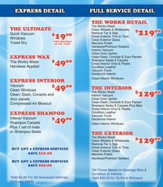 a blue and white flyer with the words express details