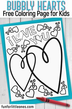 Bubbly Hearts Coloring Page for Kids - Fun for Little Ones Crafts For Kids Valentines Day, Cool Kids Crafts, Coloring Pages Valentines Day, Coloring Pages Valentines, Kids Play Corner, Fun Printables For Kids, Free Printable Coloring Sheets, Valentines Day Coloring Page, Heart Coloring Pages