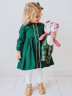 Goldie Dress - Wintergreen Dotty Vintage Christmas Toys, Flair Dress, Mint Tea, Frill Sleeves, Ribbed Knit Dress, Sweatshirt Set, Holiday Prints, Scalloped Trim, Favorite Season