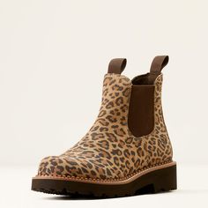 Chelsea Houska Boots, Leopard Print Chelsea Boots, Luxury Western Chelsea Boots With Moc Toe, Leapard Boots, Chelsi Boots, Western Footwear, Ariat Fatbaby, Environmental Stewardship, Workwear Boots