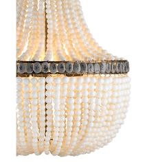 a chandelier with beads hanging from it's center and two lights on each side