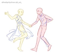 a drawing of two people holding hands, one is wearing a dress and the other has a