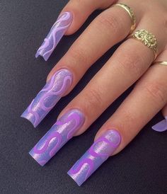 Bratz Theme Nails, 90s Nails Trends, Bratz Inspired Nails, Winx Club Nails, Purple Square Nails, Crazy Nail Art Designs, Emoji Nails, Purple Acrylic Nails, Gel Nails Diy