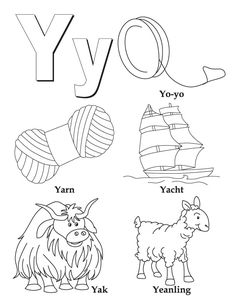 the letter y worksheet with pictures of animals and letters that spell it out