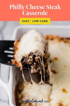 the cover of low carb phily cheesesteak casserole